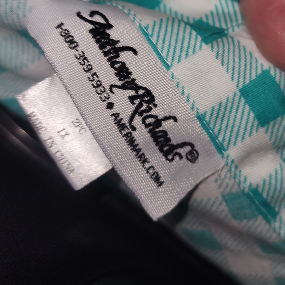 Anthony Richards Green and White Check Pattern ShortSet Pajamas 1X New - Picture 7 of 11